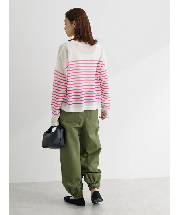 Green Parks シアーボーダーニットプルオーバー Pink