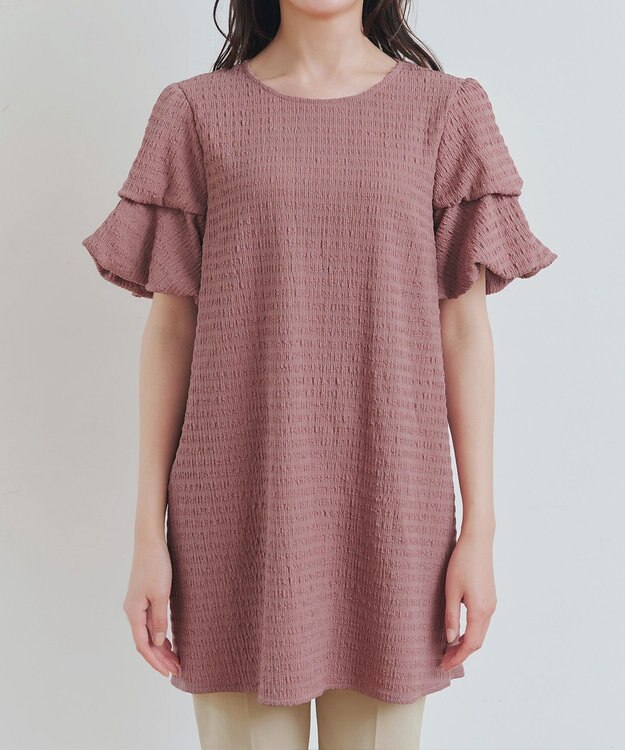 Tiaclasse 【洗える】変形バルーンスリーブカットソーチュニック ピンク