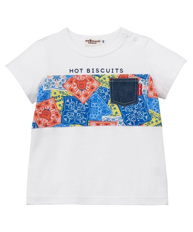 MIKI HOUSE HOT BISCUITS 【80-120cm】バンダナ柄 半袖Tシャツ 白
