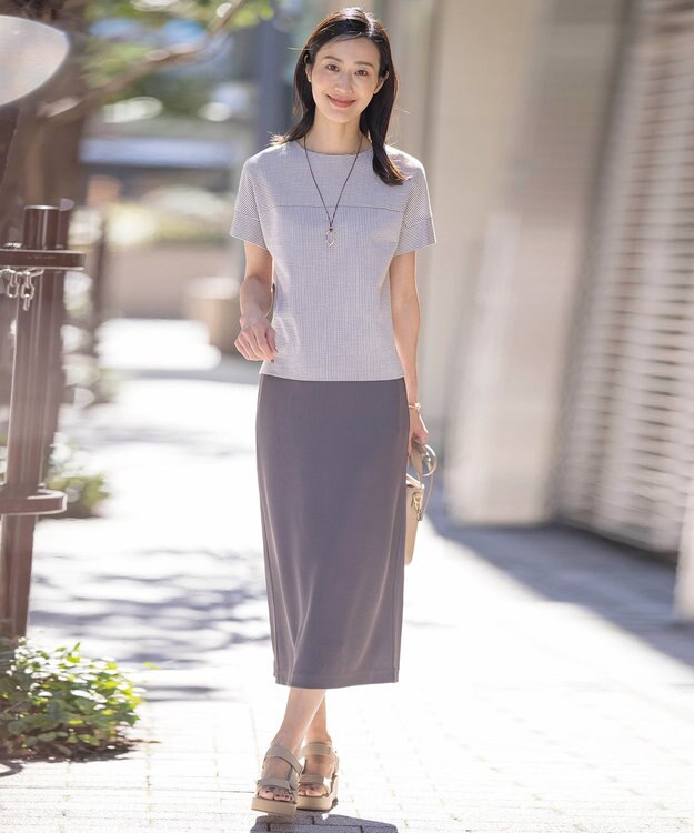 J.PRESS LADIES S 【洗える】ストレッチリブフェイス スカート スレート系