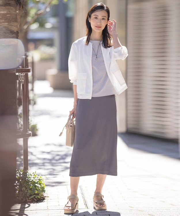 J.PRESS LADIES S 【洗える】ストレッチリブフェイス スカート スレート系