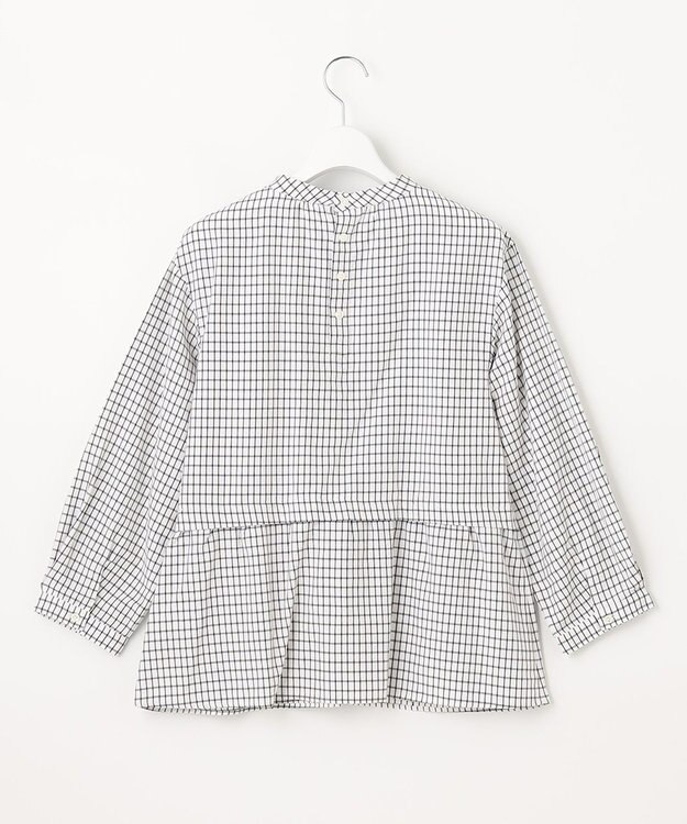 J.PRESS LADIES 【洗える】 セルロースチェック スタンドカラー ブラウス ブラック系3