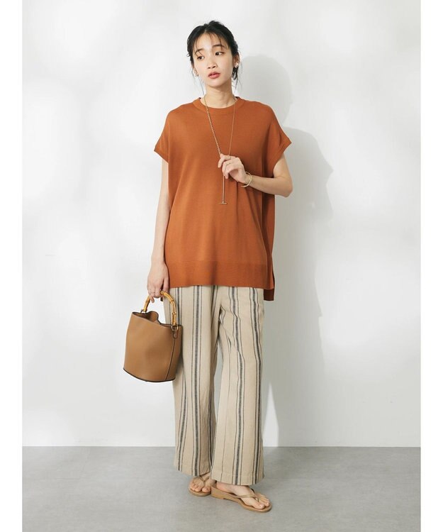 CRAFT STANDARD BOUTIQUE ＵＶカット接触冷感半袖ニットチュニック Caramel