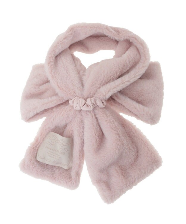 Maison de FLEUR パールリボン付きファーティペット Pink