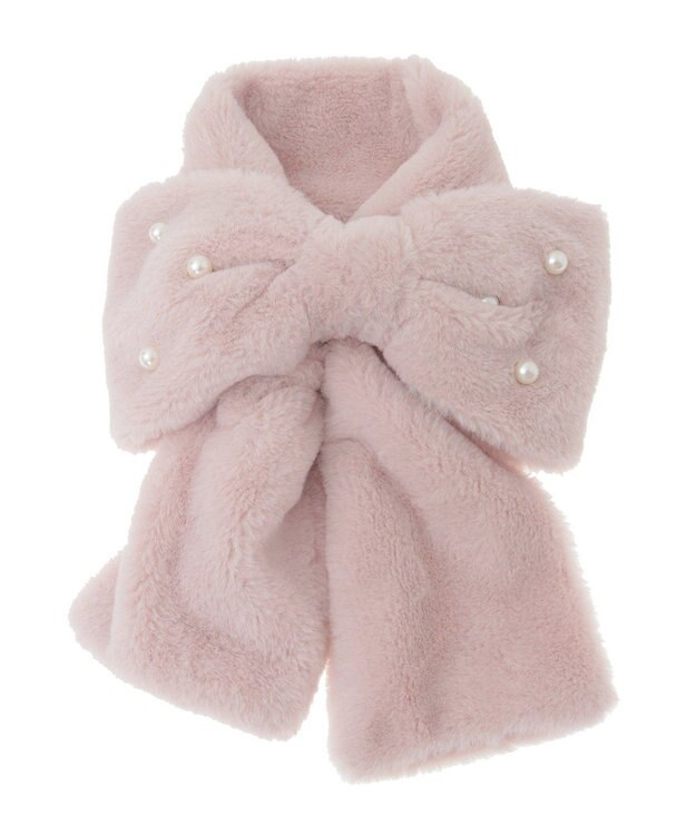 Maison de FLEUR パールリボン付きファーティペット Pink