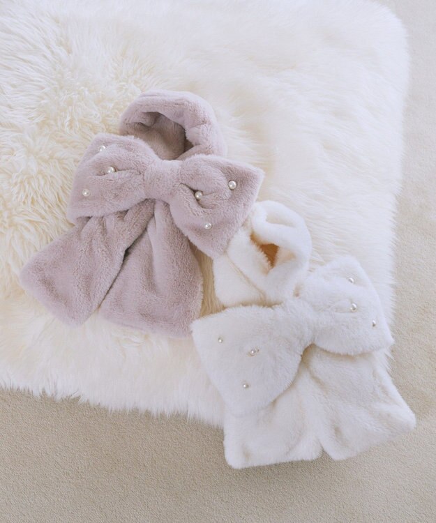 Maison de FLEUR パールリボン付きファーティペット Pink