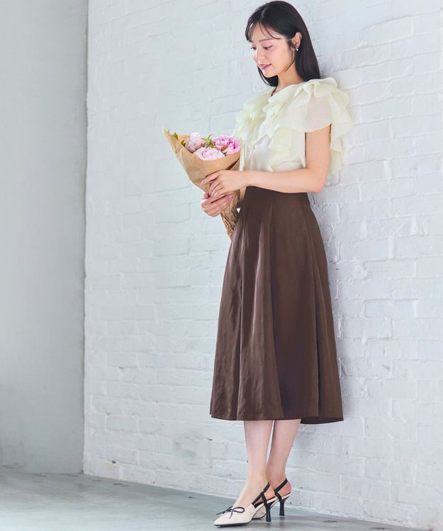 Feroux 【洗える】エアリーフリル ブラウス アイボリー系