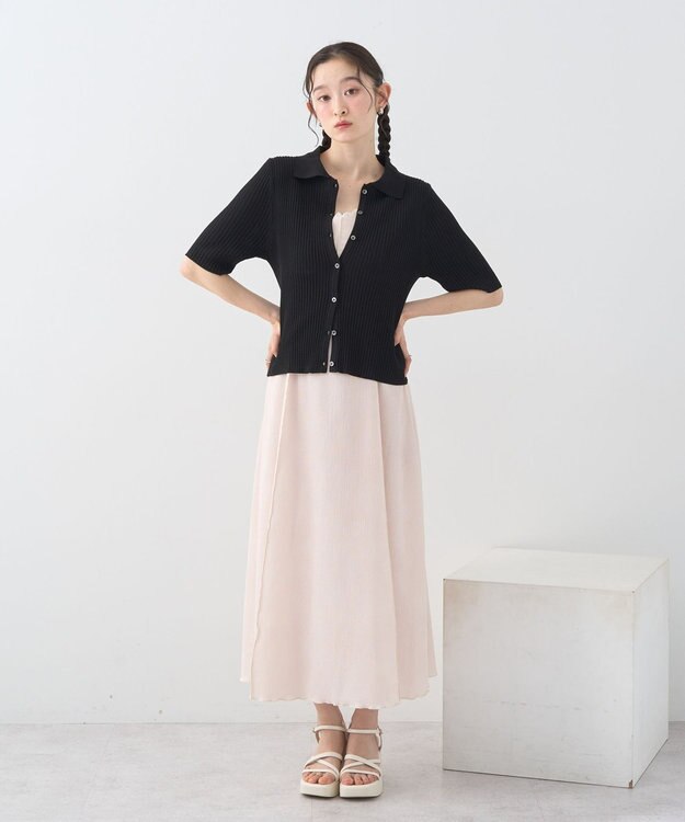 earth music&ecology 【予約】リブニットカーディガン ブラック