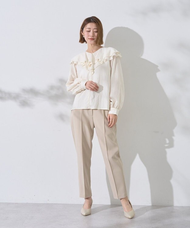 YECCA VECCA ストライプ柄ラッフルブラウス Stripe