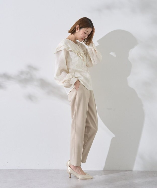 YECCA VECCA ストライプ柄ラッフルブラウス Stripe