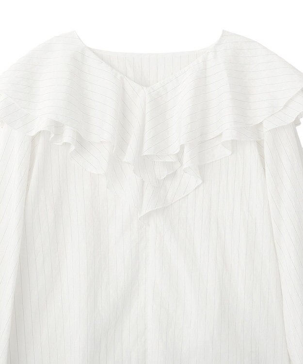 YECCA VECCA ストライプ柄ラッフルブラウス Stripe