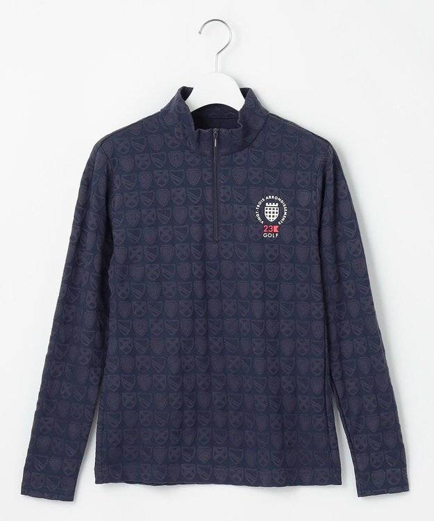23区GOLF 【WOMEN】ハーフジッププルオーバー 着回しやすく長く愛用できる 総柄ながらもシック ネイビー系