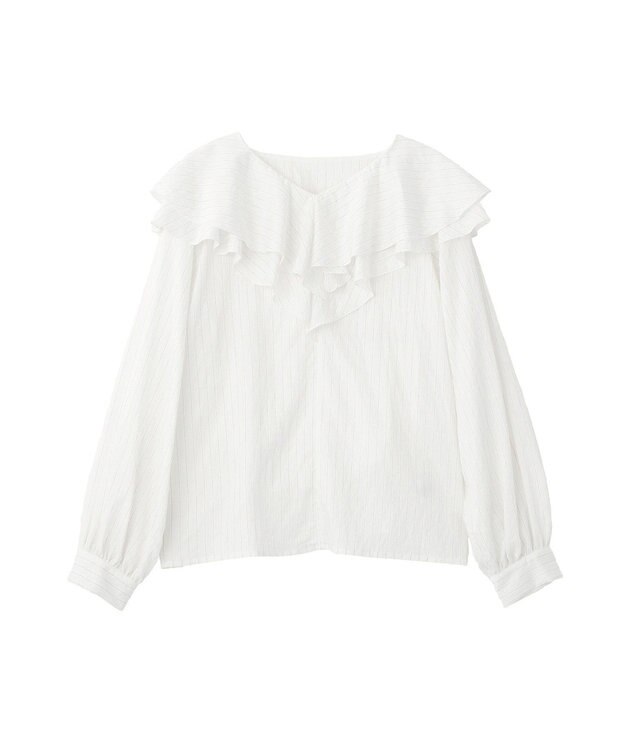 YECCA VECCA ストライプ柄ラッフルブラウス Stripe