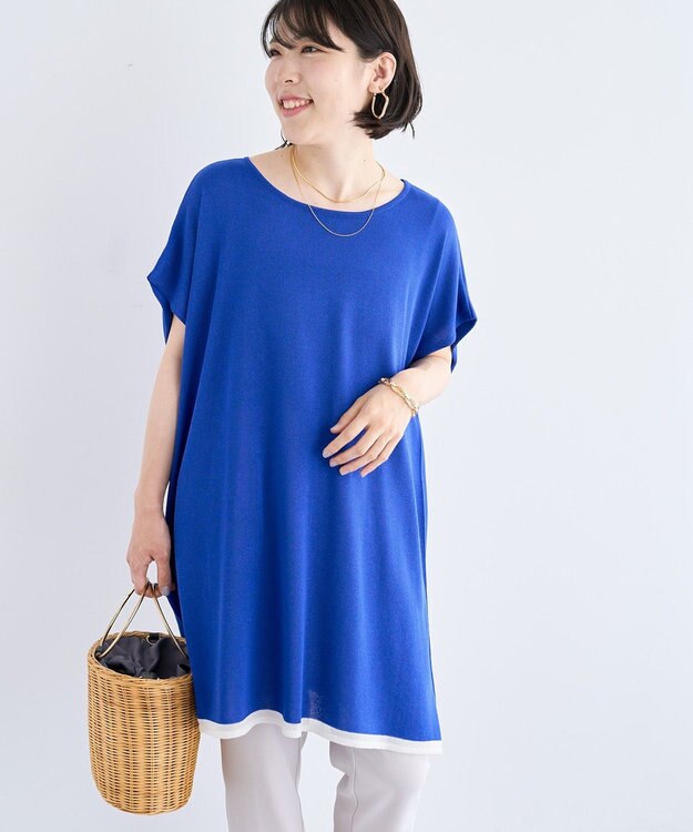 Green Parks 接触冷感ゆったりニットチュニック Blue