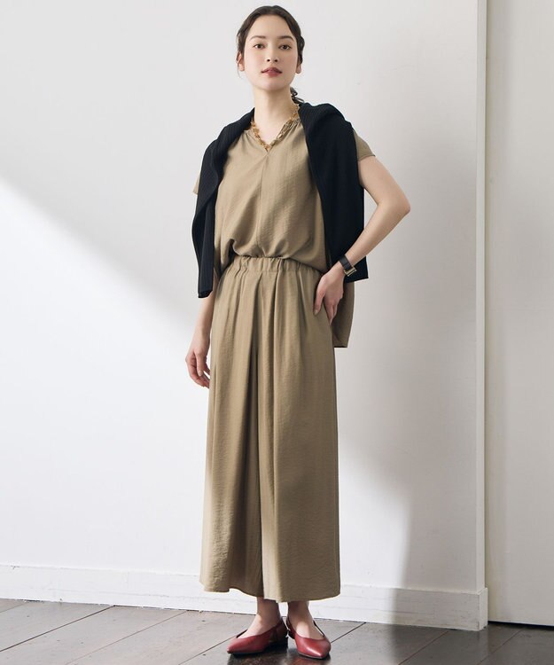 自由区 S 【セットアップ対応】エアリーツイルキュロット パンツ ［新色］ライトベージュ