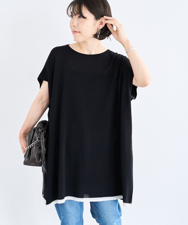 Green Parks 接触冷感ゆったりニットチュニック Black