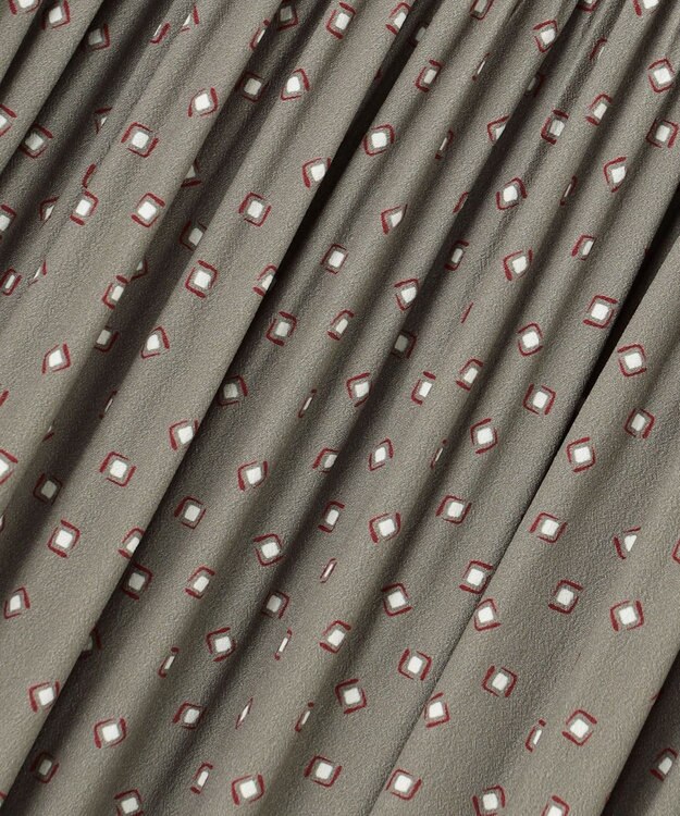 自由区 【セットアップ対応】ライトサテンプリーツ スカート カーキ×オフ(変形ドット)