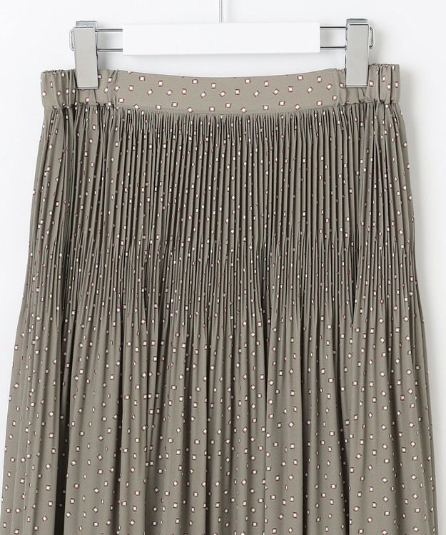 自由区 【セットアップ対応】ライトサテンプリーツ スカート カーキ×オフ(変形ドット)