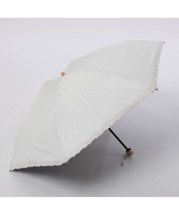 UNBILLION カシュネ cachenez /【晴雨兼用　日傘　UVカット率・遮光率100％生地使用 】PU超軽量プチフラワー刺繍カーボンミニ折りたたみ傘 ホワイト
