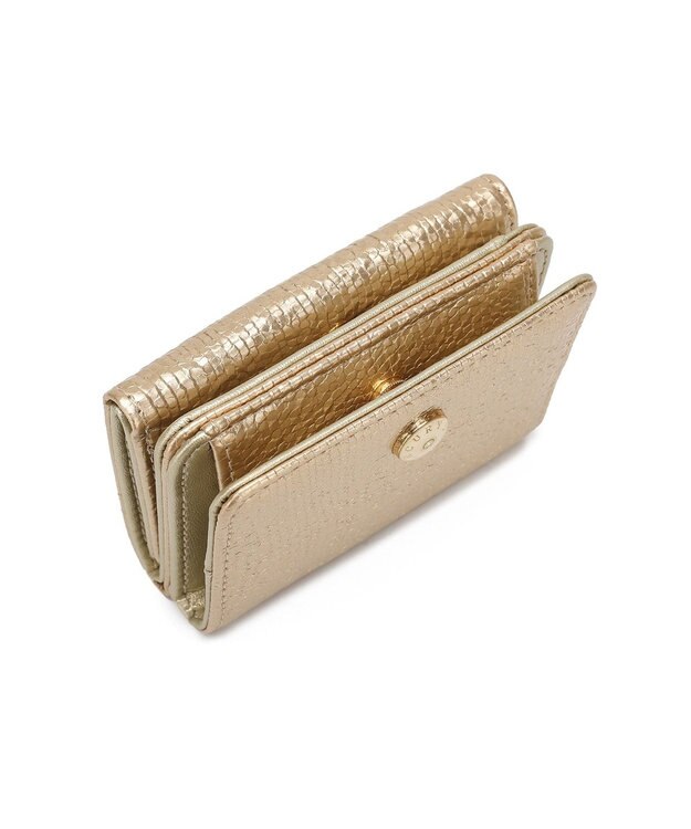 style code 【MERCURYDUO/マーキュリーデュオ】メタリッククラック調型押し　三つ折りミニ財布 ゴールド