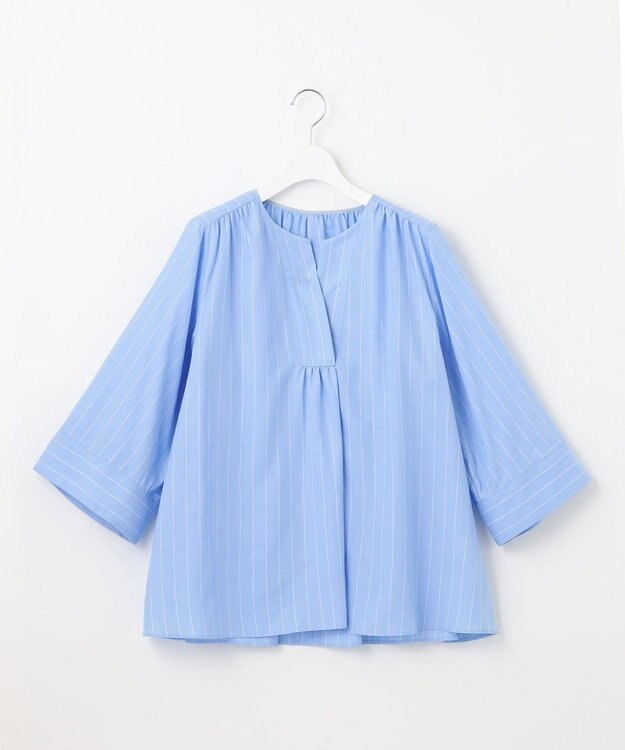 自由区 【洗える】SOMELOSテンセルスキッパー ブラウス サックス×オフ