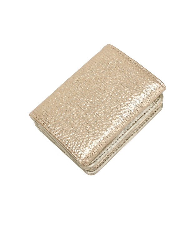 style code 【MERCURYDUO/マーキュリーデュオ】メタリッククラック調型押し　三つ折りミニ財布 ゴールド
