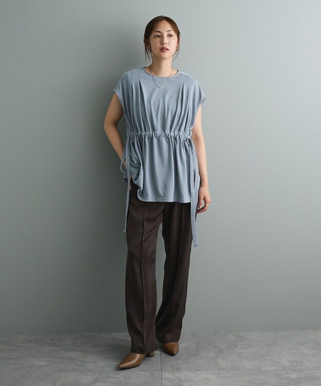 CRAFT STANDARD BOUTIQUE 布帛ウエストギャザー切替チュニック Blue Green