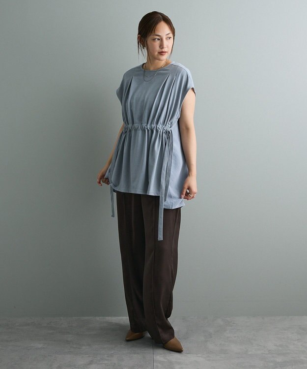 CRAFT STANDARD BOUTIQUE 布帛ウエストギャザー切替チュニック Blue Green