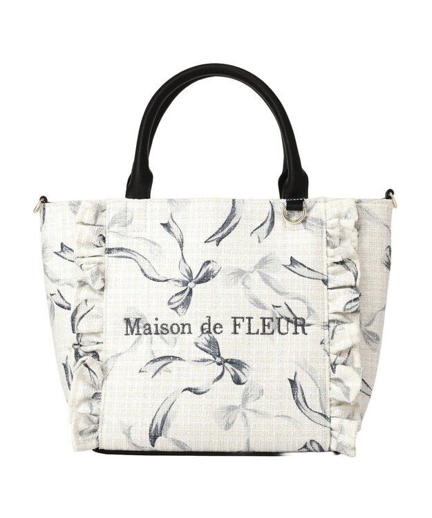 Maison de FLEUR ツイードリボンプリント2WayバッグM Black