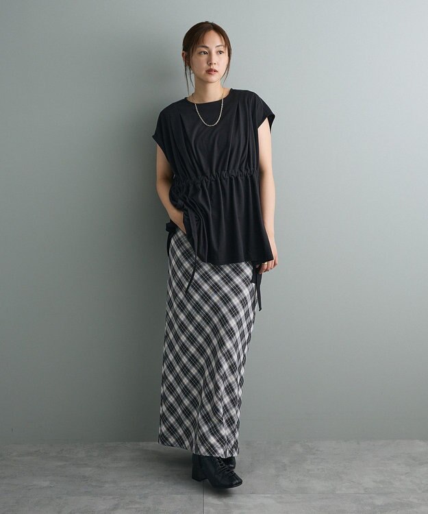 CRAFT STANDARD BOUTIQUE 布帛ウエストギャザー切替チュニック Black