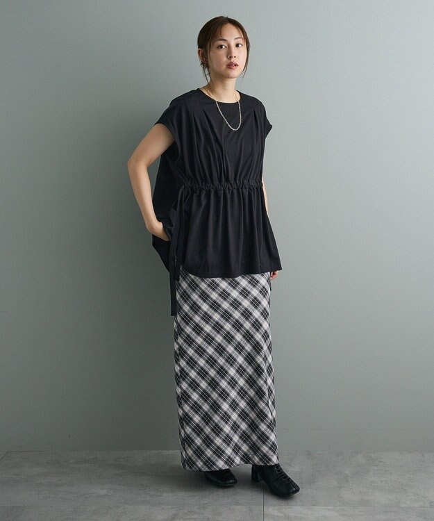 CRAFT STANDARD BOUTIQUE 布帛ウエストギャザー切替チュニック Black