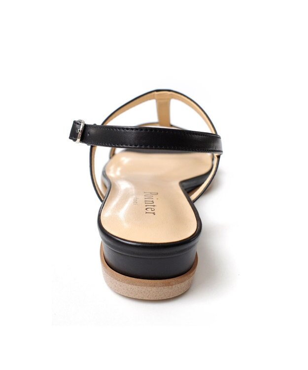 Pointer 日本製 本革ゴム仕様ストラップスクエアトゥサンダル ブラック