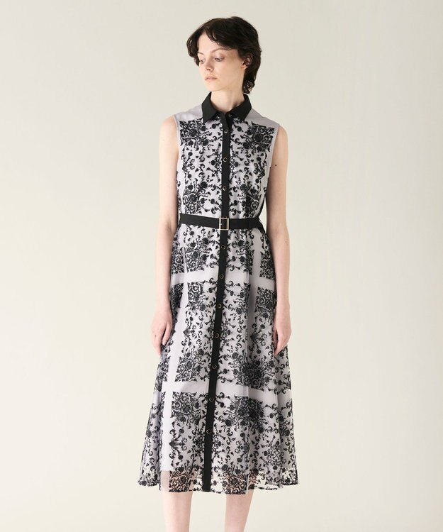 GRACE CONTINENTAL 刺繍フレアドレス グレー