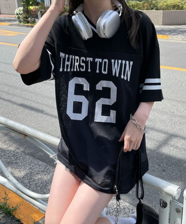 WEGO ナンバリングメッシュビッグT ブラック