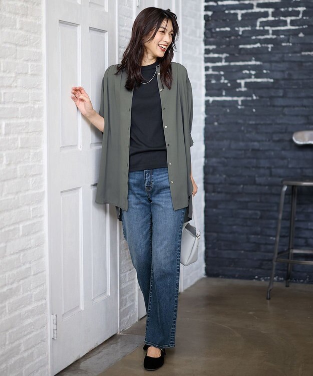 ANY L 【洗濯機可】バックプリーツシャツ チャコール