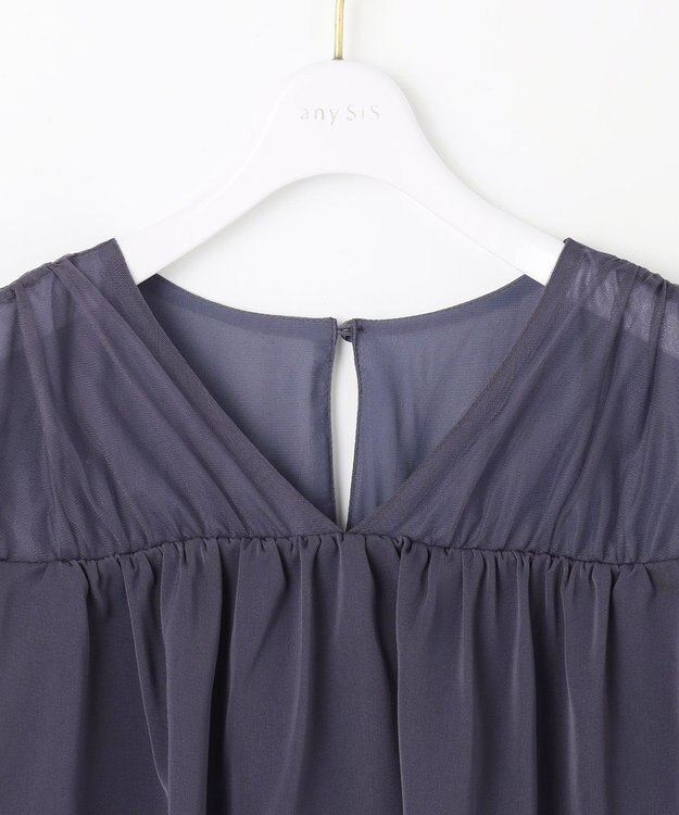 ANY SIS 【洗える】ティアードトップス×ワイドパンツSET スモーキーブルー