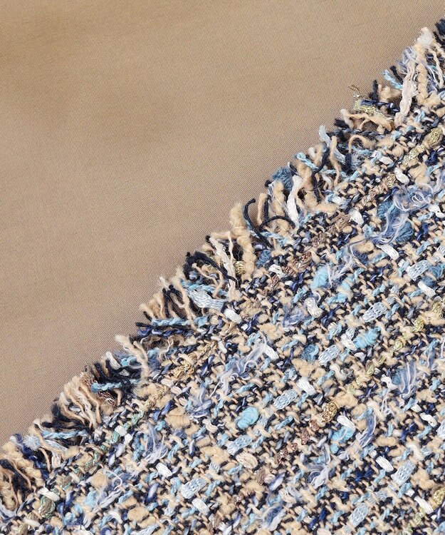 23区 GIOLICAツイード ノーカラー ジャケット ブルーミックス