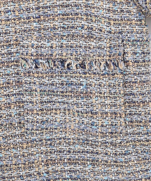 23区 GIOLICAツイード ノーカラー ジャケット ブルーミックス