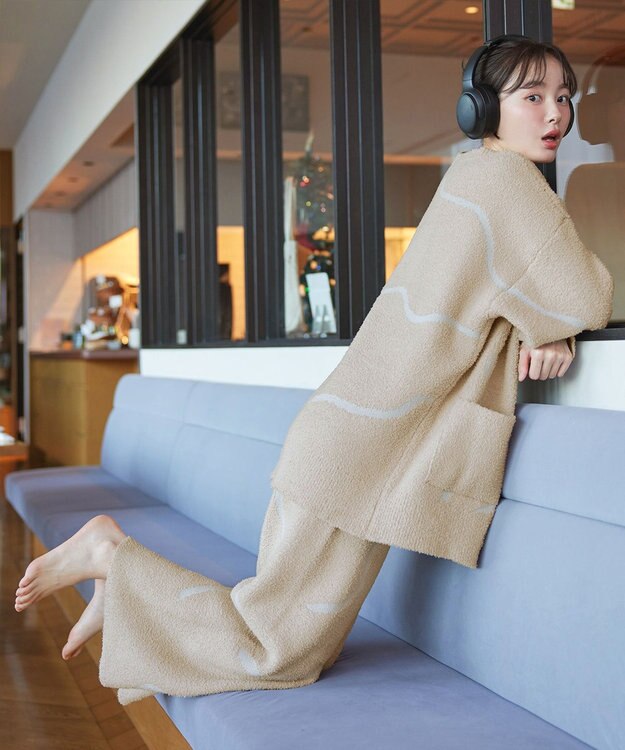 Tiaclasse ふわもちニュアンス配色ニットカーディガン ベージュ