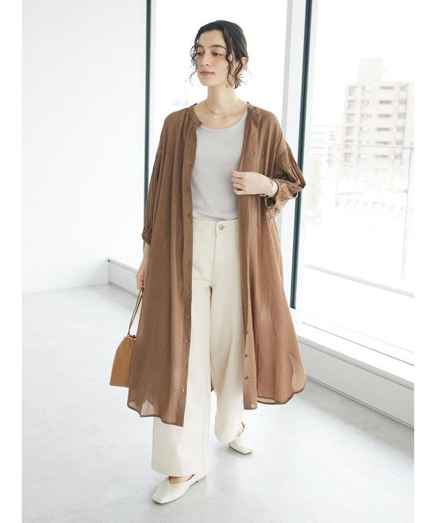 CRAFT STANDARD BOUTIQUE ウ゛ィンテージボイル袖シャーリングワンピース Brown