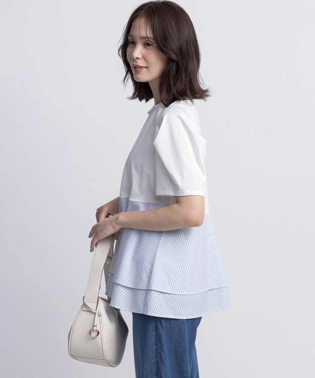 組曲 L シャツコンビティアード カットソー ブルーストライプ系