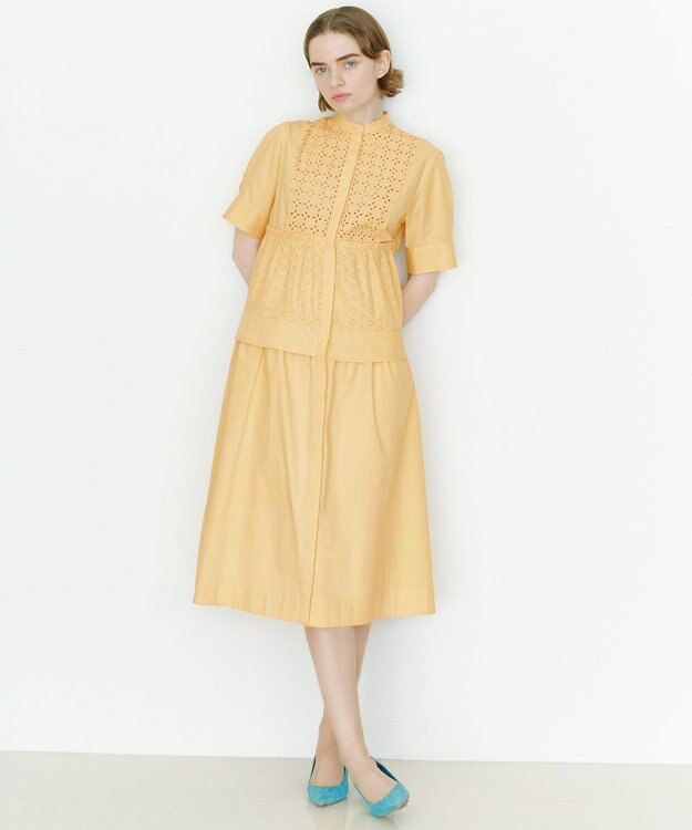 組曲 エンブロイダリーレース シャーティング ワンピース クリームイエロー系
