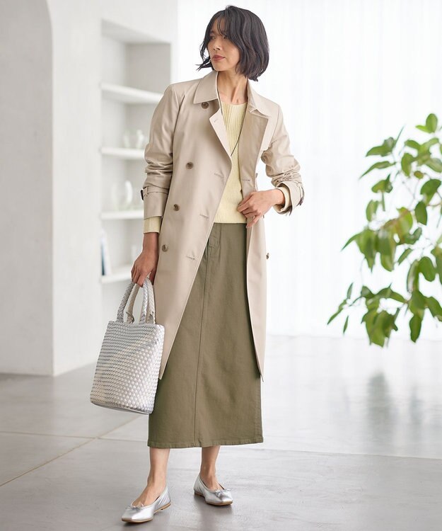 23区 コットンポリエステルギャバジン ロング トレンチコート ベージュ系