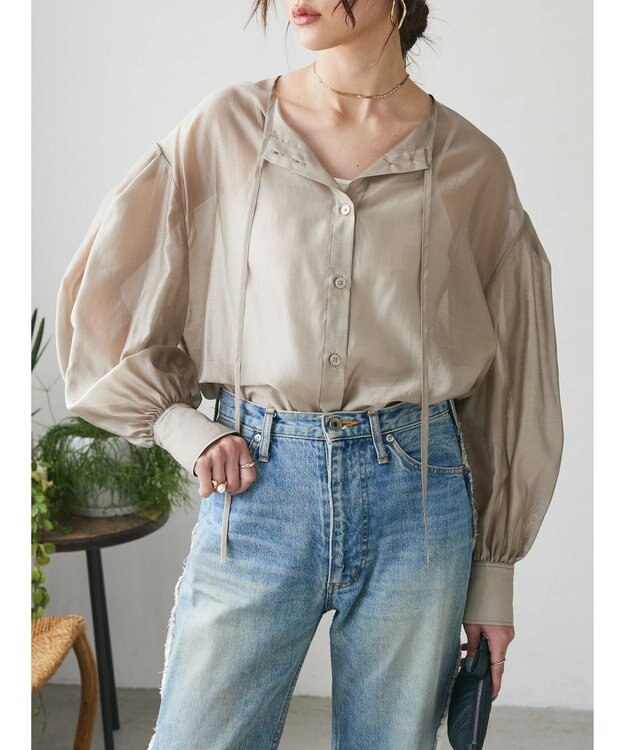 Green Parks AnriettMusee シアーボリュームスリーブブラウス Beige