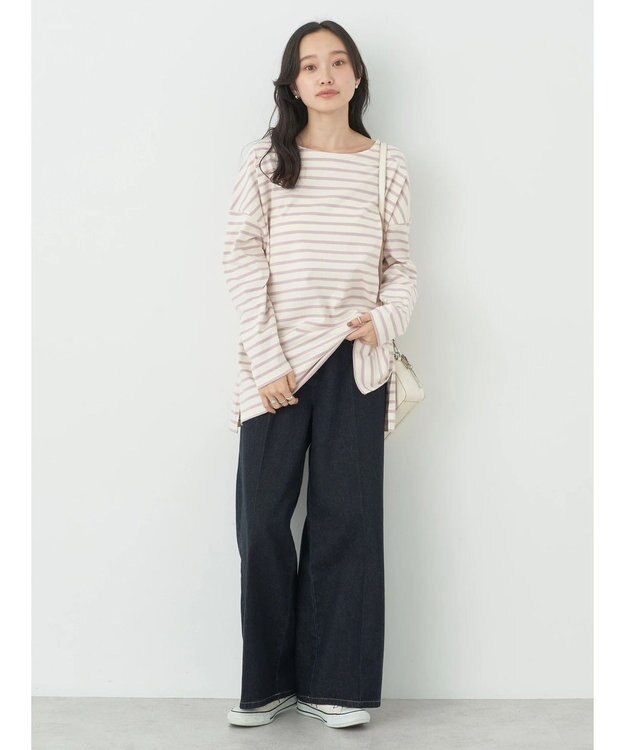 earth music&ecology バック釦ボーダーチュニック Pink