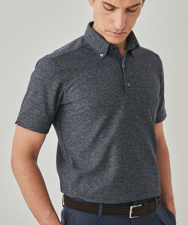 GOTAIRIKU 麻混・襟しっかり【洗える/通気性】ノルマンディーリネン ボタンダウンポロシャツ(25年モデル) ネイビー系