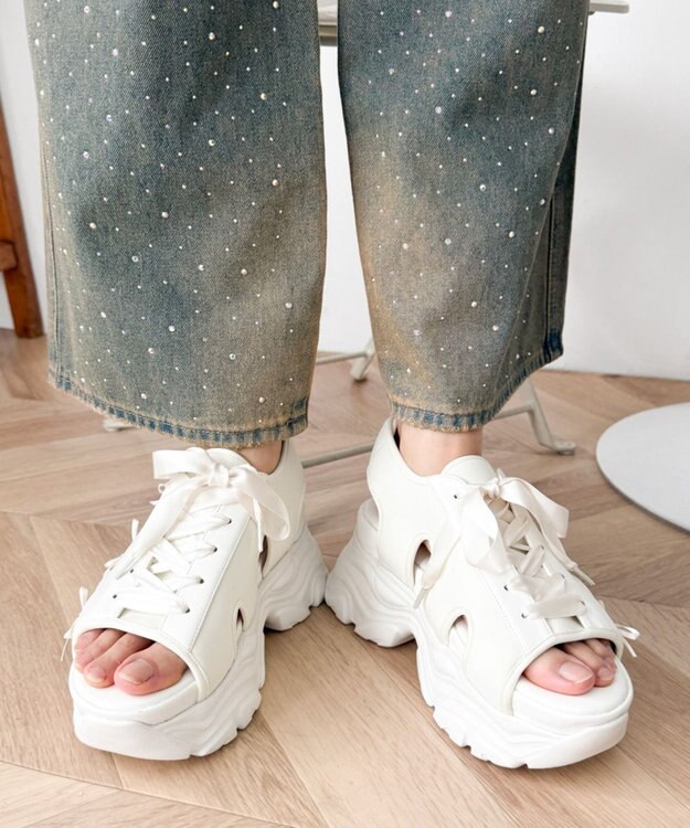 WEGO 厚底レースアップリボンスポサン オフホワイト