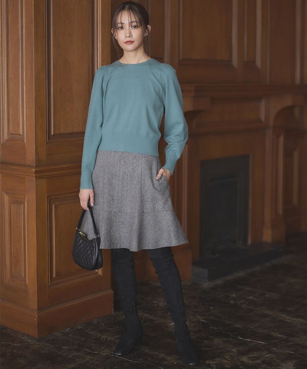 組曲 ネコアシツイードセミフレア スカート グレー系