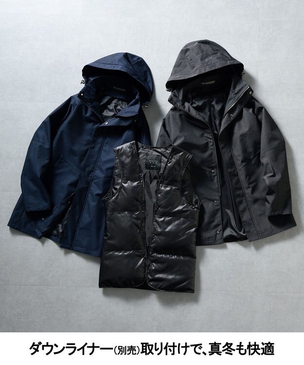 GOTAIRIKU 【仕事で着用可】ラスタードビー フーデッドブルゾン_地柄(24/25年モデル) ネイビー×ヘリンボーン柄(25年新色)