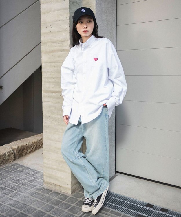 WEGO 【ユニセックス着用ITEM/MLサイズ展開】オックスフォードワンポイントシャツ（LS） ホワイト